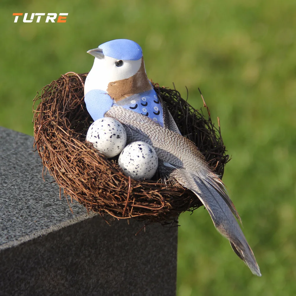

1Set Simulation Birds Miniature Birds' Nest Ornament Resin Faux Gardening Bonsai Decoration Home Garden Accessories Remand Color