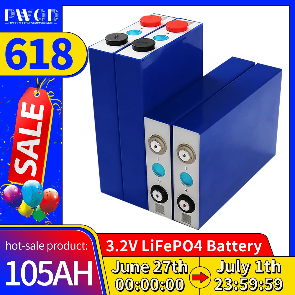 

Rechargeable Lifepo4 Battery 3.2V 105Ah Lithium iron phosphate DIY 12V 24V 48V Prismatic Cell For Solar Storage RV Car Vans