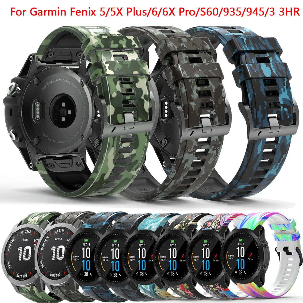 

26/22mm Watchbands For Garmin Fenix 7 7X 6 6X Pro 5 5X 5 3HR 935 Printing Silicone Band Fenix6 Fenix5 Watch Easyfit Wrist Straps