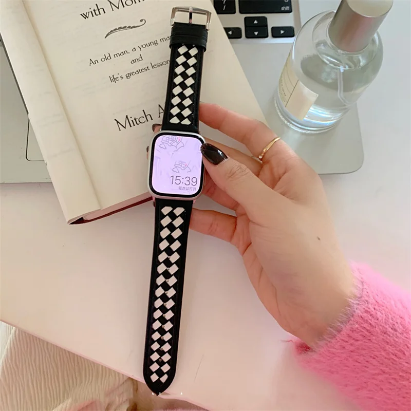 

Leather Weave Strap For Apple Watch Band 49mm 41mm 45 40 44 38 42mm For iWatch Series 8 7 6 SE 5 4 3 Ultra Replacement Bracelet