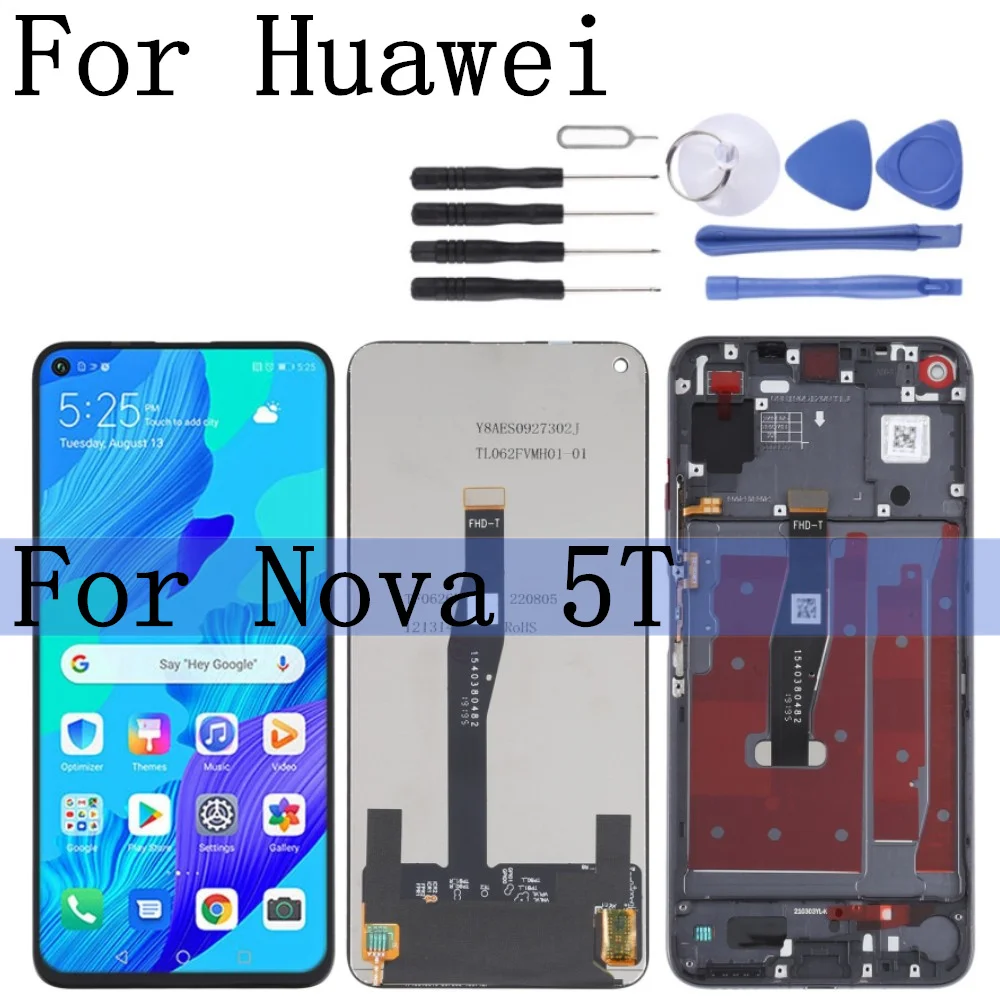 

6,26 дюймовый ЖК-экран OEM для Huawei Nova 5T YAL-L21, YAL-L61, оригинальный цифровой преобразователь с рамкой