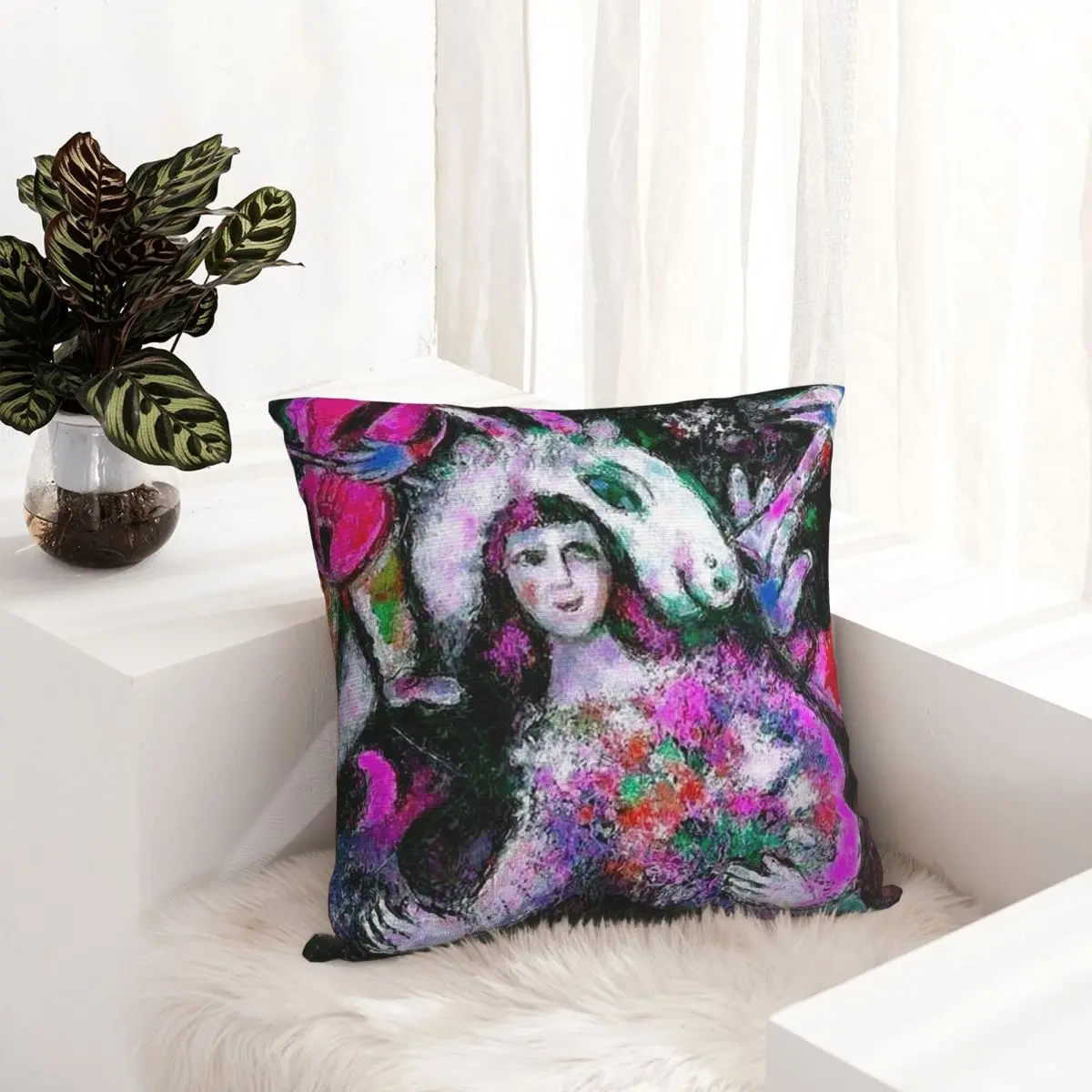 Женская с цветами: стиль Chagall абстрактный принт декоративная подушка под мрамор