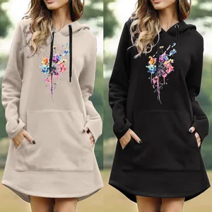 Womens Dandelion Print Casual Solid Color Pullover Hooded Pocket Long Sleeve Dress Sweatshirts Women Polyester Hoodies