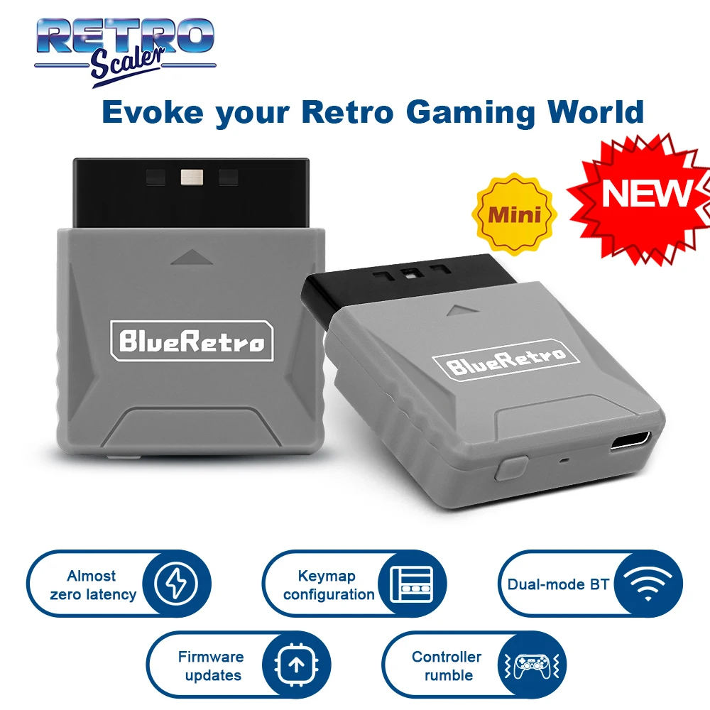 Ресивер-адаптер RetroScaler Mini Blueretro для PS1 PS One PS2, совместим с беспроводным контроллером 8bitdo PS4 PS5 Xbox Series X