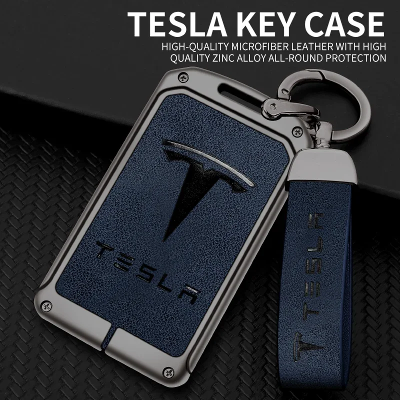 

Кожаный чехол из цинкового сплава для дистанционного ключа автомобиля, защитный чехол для брелока, сумка для Tesla Model 3 Model Y 2020, аксессуары для ключей