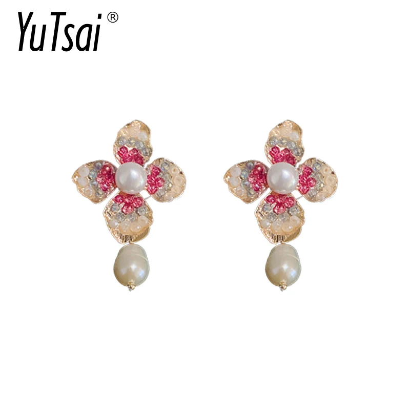 

YUTSAI Fashion Super Flash Zircon Four Leaf Flower Alloy Drop Earrings Charming Office Lady Earring for Women Jewelry YT1029
