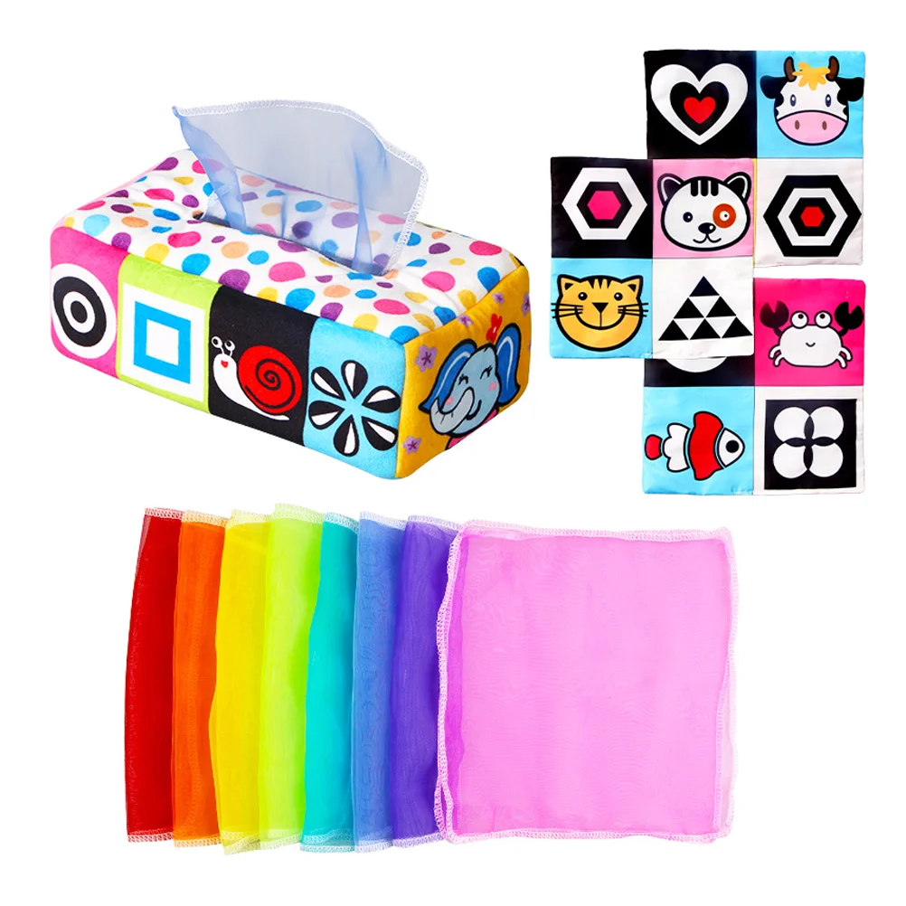 

Toy Tissue Box Toys Baby Montessori Sensory Babies Infant Kids Crinkle Cognitive Scarves Plaything Toddlers Learning Educational