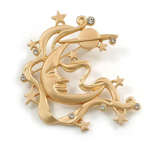 

Vintage Matte Metal Moon Goddess Brooch Frosted Metal Rhinestone Accessories Pins for Women