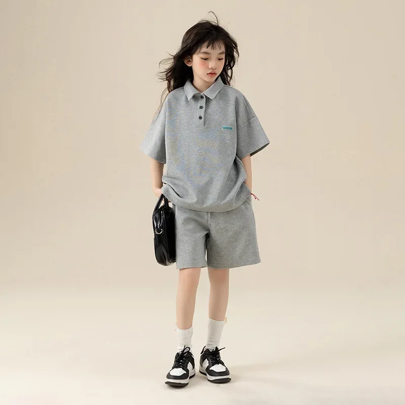 Летний детский комплект ZOETOP для девочек корейский стиль рубашка-поло и шорты