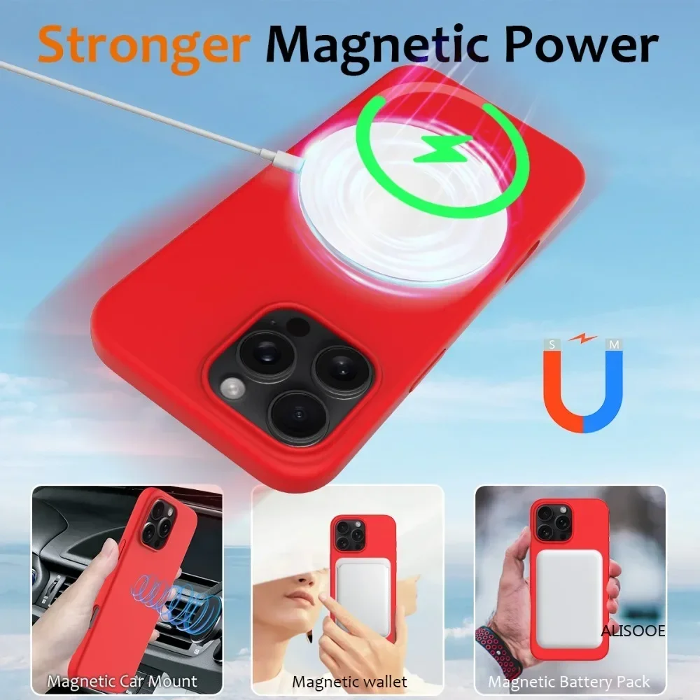 Магнитный чехол Magsafe для iPhone 16 Pro Max / 15 Plus жидкий силиконовый мягкий 14 13 12 Mini