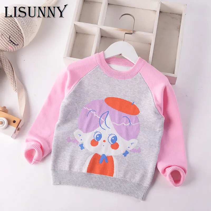 

2022 Autumn Winter Children Clothing Kids Sweater Girls Sweater Baby Pullover Fashion Cartoon Toddler Clothes Spliced O-Neck