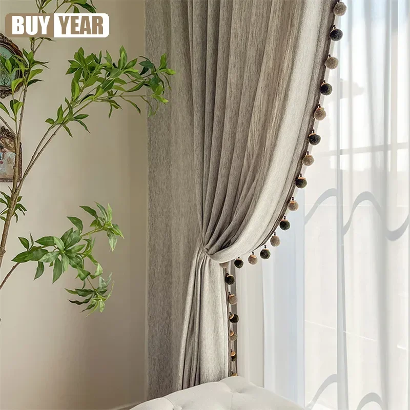 Двусторонние синельные современные простые темно-зеленые кружевные шторы в