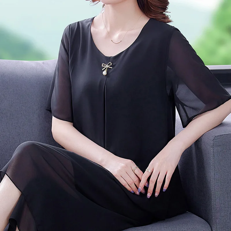 

Simplicity Solid Plus Size Blouses Ladies Summer New O Neck Loose Chiffon Asymmetrical Shirt Tops Casual Fashion Women Clothing