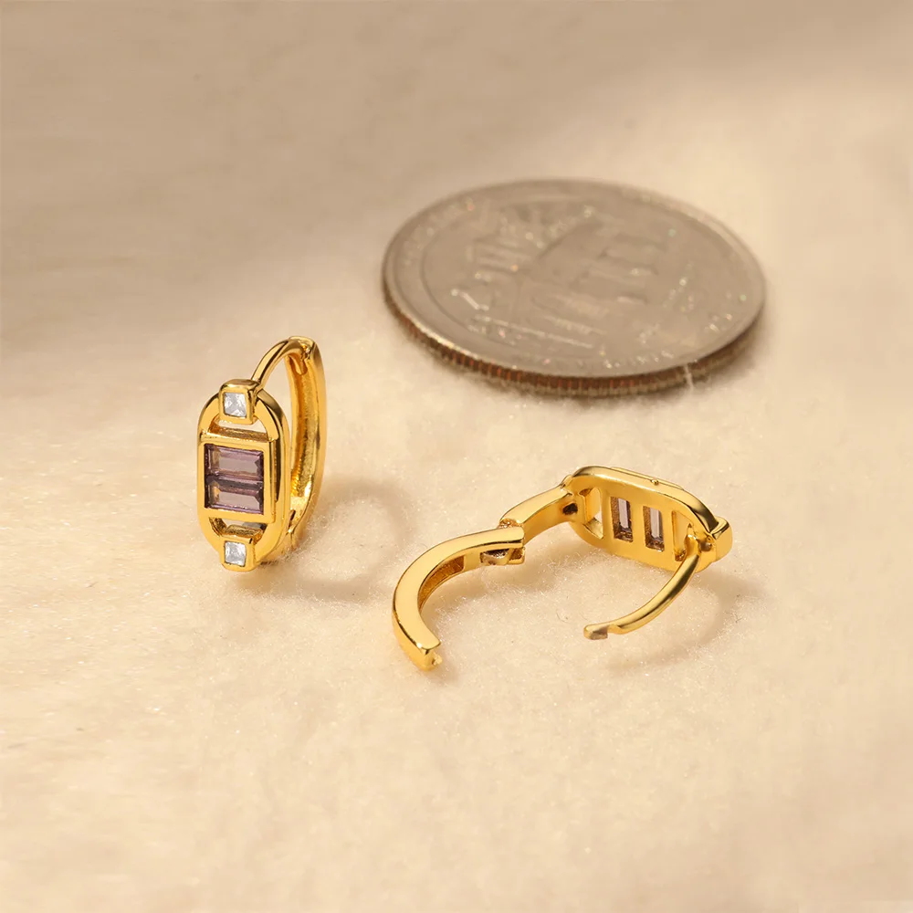 Женские серьги-кольца из нержавеющей стали с белым цирконом