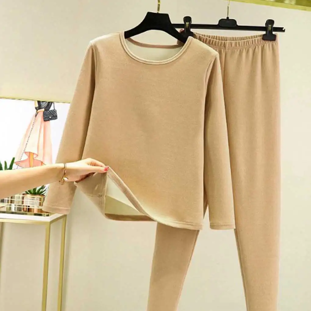 

Women Thermal Underwear Set Winter Cold Weather Comfortable Velvet Lady Long Johns Suit Bottoming Baselayer Sleepwear