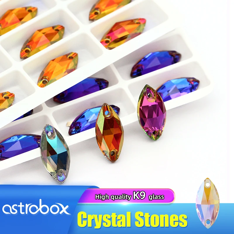 Стразы Astrobox для пришивания, плоская задняя сторона, конский глаз, шитье, кристаллы, свободные бусины для рукоделия, подарки для рукоделия, изготовление ювелирных изделий