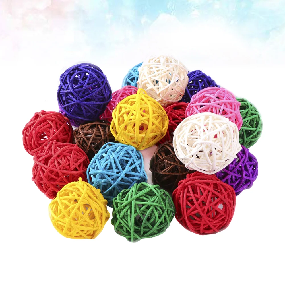 

40pcs 3cm Wicker Rattan Balls Colorful Handwoven Hollow Vine Pendant Colorful Orbs Vase Fillers for Wedding Dating Table