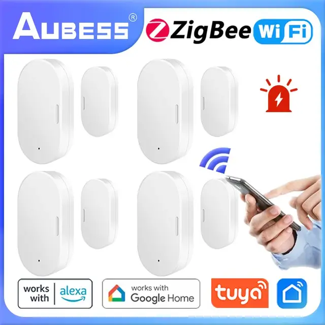 Aubess Tuya Smart WiFi/Zigbee Door Sensor Smart Door Open Closed Detectors Smart Life APP Work with Alexa Google Assistant 1