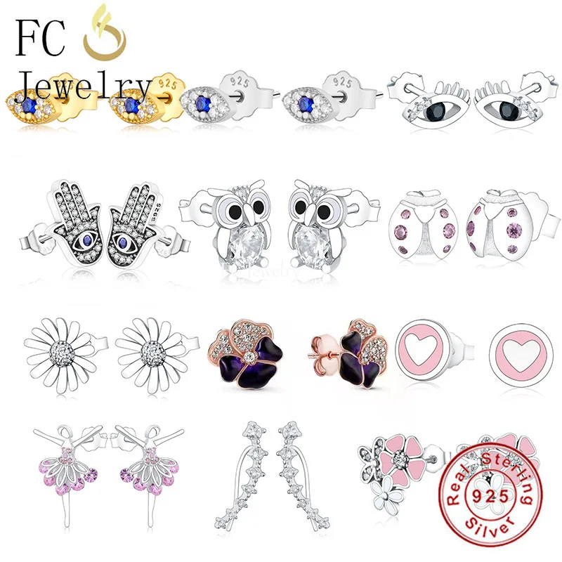 FC Jewelry-pendientes de tuerca de ojo malvado para mujer, arete de Color dorado y plateado, azul turco, accesorios para la oreja, moda de otoño, 100%, 925