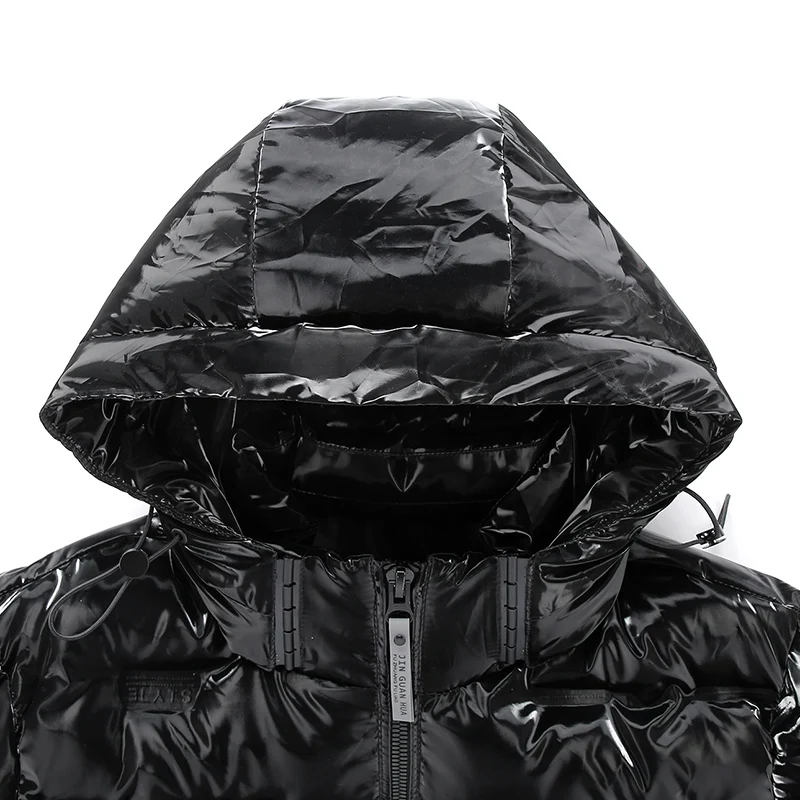 shiny Winter Men's Hooded Parkas Thermal Coats Mens Glossy down Thicken Parkas Men Hood Waterproof Men's Overcoat Windproof Mens