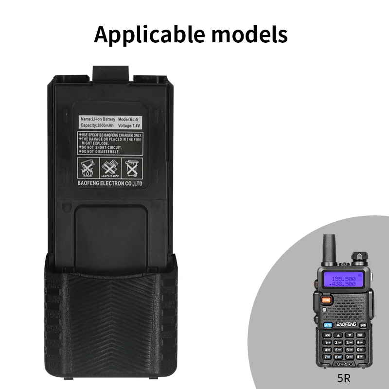 BF UV5R Walkie Talkie Battery 3600mAh 7.4V Big Capacity Li-  Ion Black Selection for Baofeng DM-5R UV-5R UV-5R Plus UV-  5RE