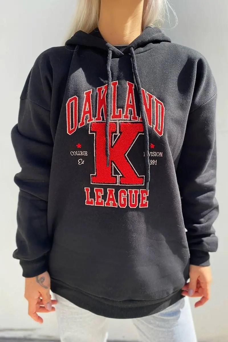 

Black K embroidered hooded cotton women Sweatshirt