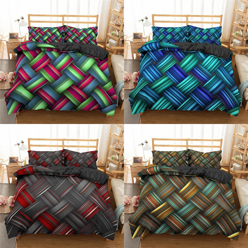 

3D Abstract Pattern Bedding Set Weave Pattern Quilt Cover 2/3pcs 200x200 Full Queen Size Boys Girls Bedding Bed Linen(NO Sheet)