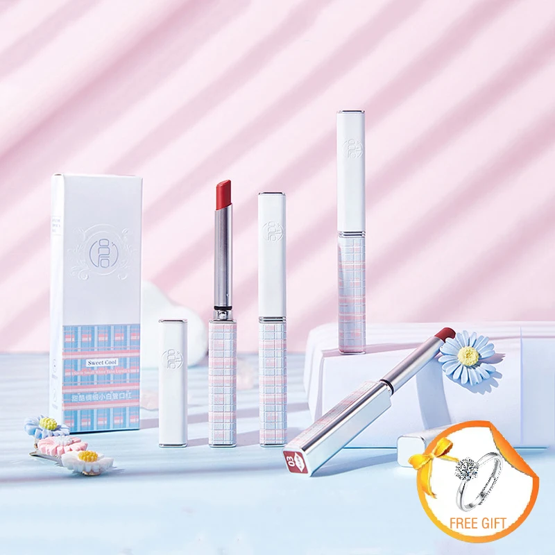 

4 Colors Lipstick Non-stick Cup Thin Tube Velvet Matte Lipstick Cosmetics for Women Daily Wedding Banquet Makeup Gifts