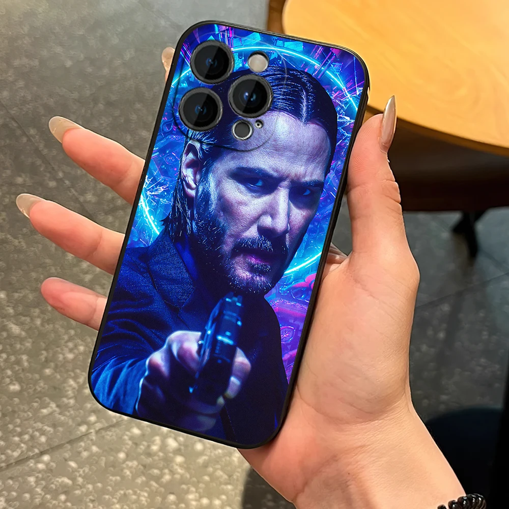 Movie J-John W-Wick Phone Case for iPhone 12 11 13 14 15 16 Max Pro Plus Black Soft Silicone Cover