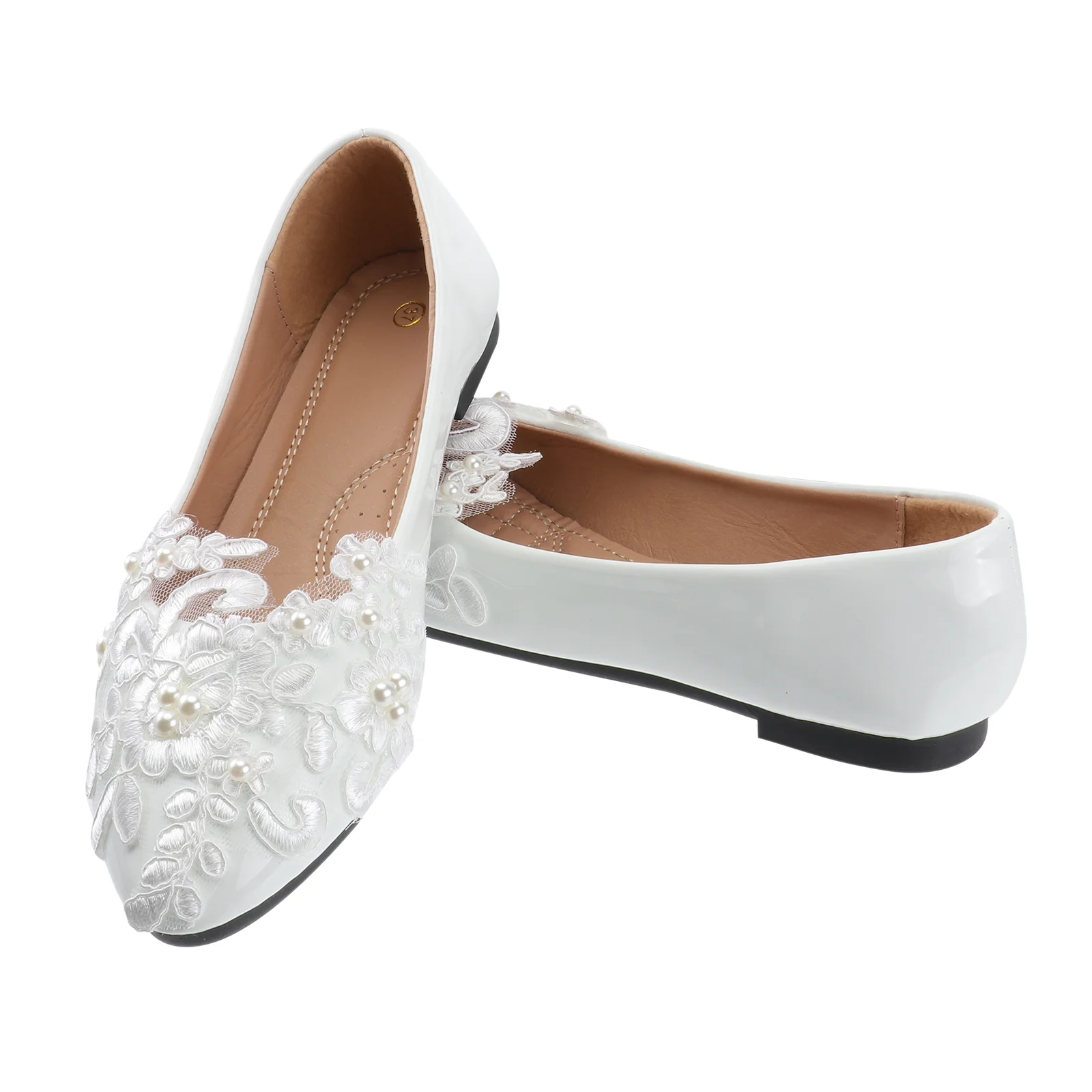 

Shoes Wedding Bridal Bride Lace Flat Flatstoeclosed Balletpumps Pearl Summer Dress Silk Casual Basic Comfortable Pointed Soft