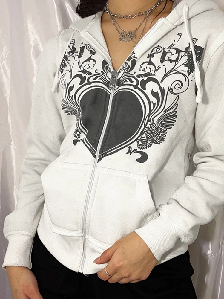 

Punk Style Cardigan Female 2022 Fashion New Long Sleeve Hoodie Sweatshirt Streetwear Hip Hop Retro Harajuku Women's Hoodie 90s