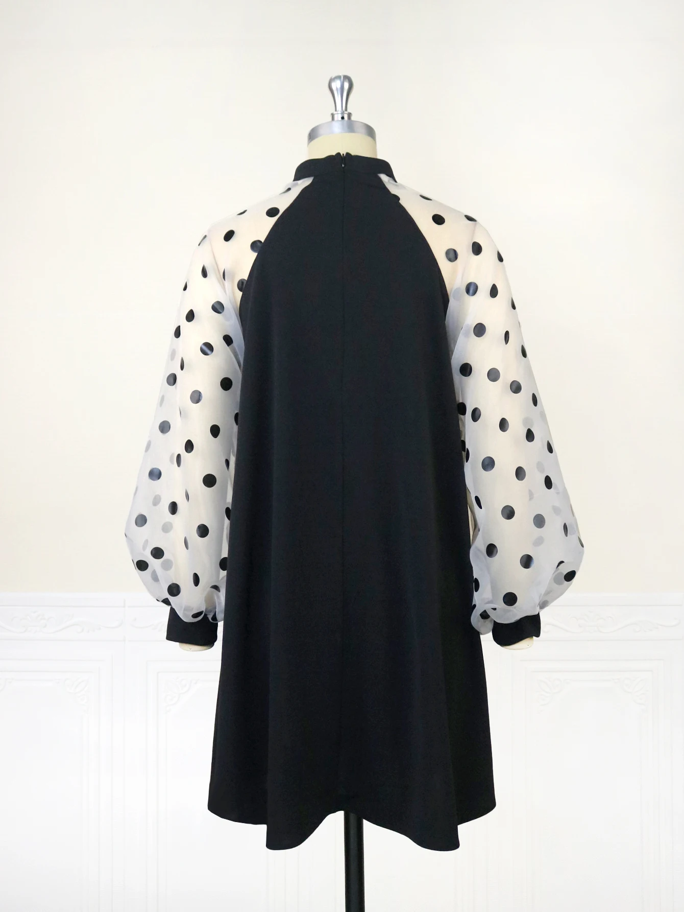 Plus Size Loose Dresses for Women Half High Neck Long Polka Dot Sleeve Casual Office Lady Evening Birthday Party Mini Gowns 4XL