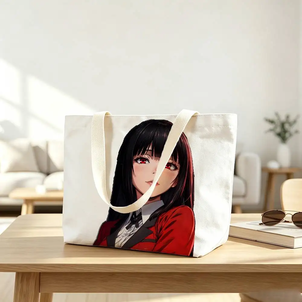 Фото Сумка с принтом Anime Y-Yumeko Jabami K-Kakegurui, экологичная сумка-шоппер из хлопка и джута, многоразовая складная сумка, многоразовая тканевая сумка №2