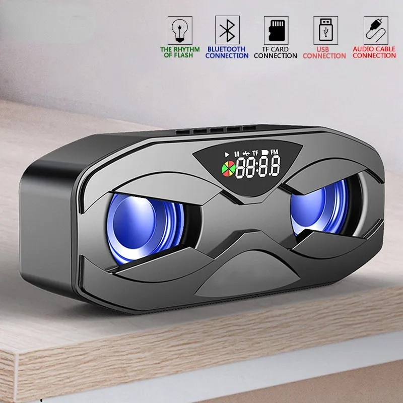 

2023 Cool Robot Design Bluetooth Speaker LED Rhythm Flash Wireless Loudspeaker FM Radio Alarm Clock TF Card Support Subwoofer