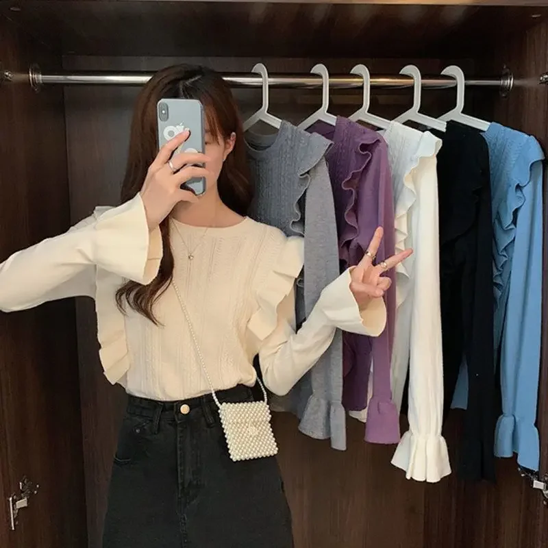 Новинка 2024 винтажный вязаный топ во французском стиле с деревянными ушками для