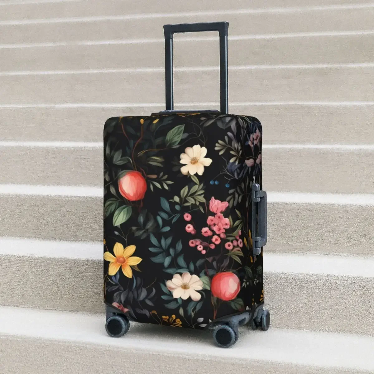 

Flowers And Peaches Suitcase Cover Vacation Print Luxurious Fairycore Pattern Strectch Luggage Case Travel Protector