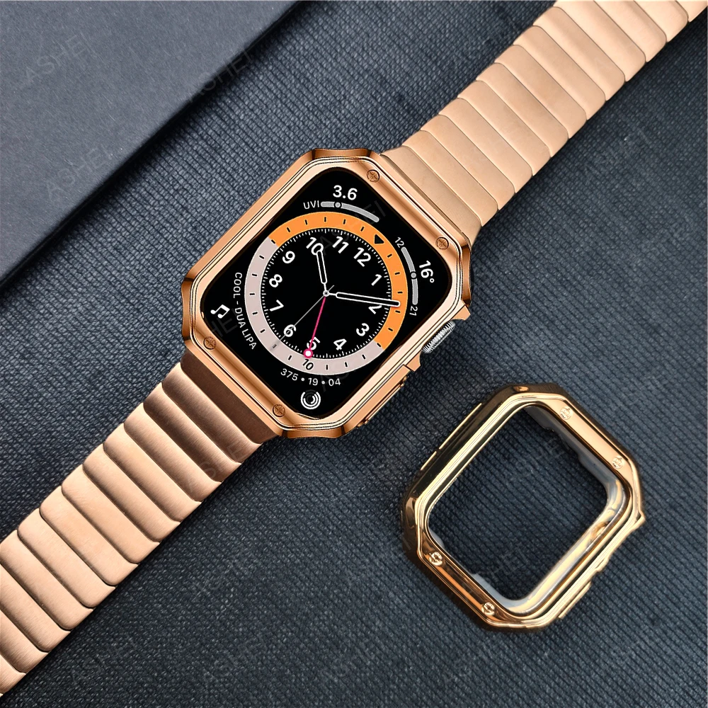 

For apple watch case + band 44mm 45mm series 7 6 se 5 4 40mm 41mm Stainless Steel bracelet TPU case for iwatch 3 42mm 38mm strap