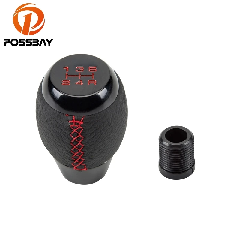 

POSSBAY 5 Speed Aluminum Alloy Leather Car Auto Replacement Manual Gear Shift Knob Stick Shifter Head For Most of Cars
