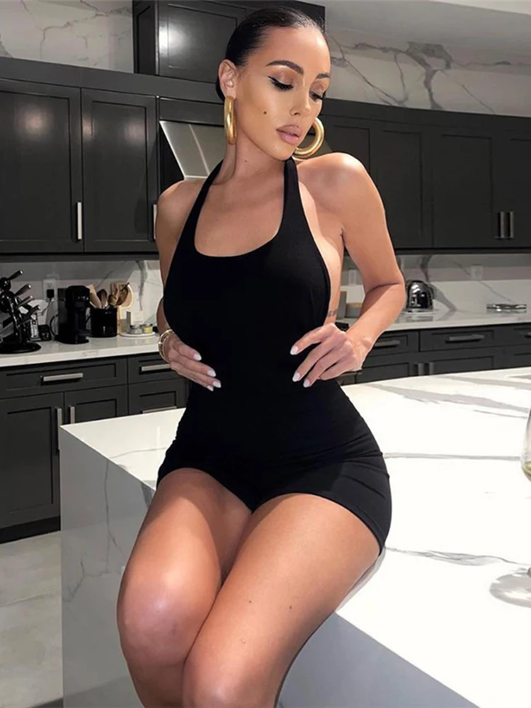 

Женский комбинезон с открытой спиной, соблазнительный простой однотонный комбинезон без рукавов для коррекции фигуры, повседневный комбинезон для активного отдыха, 2022