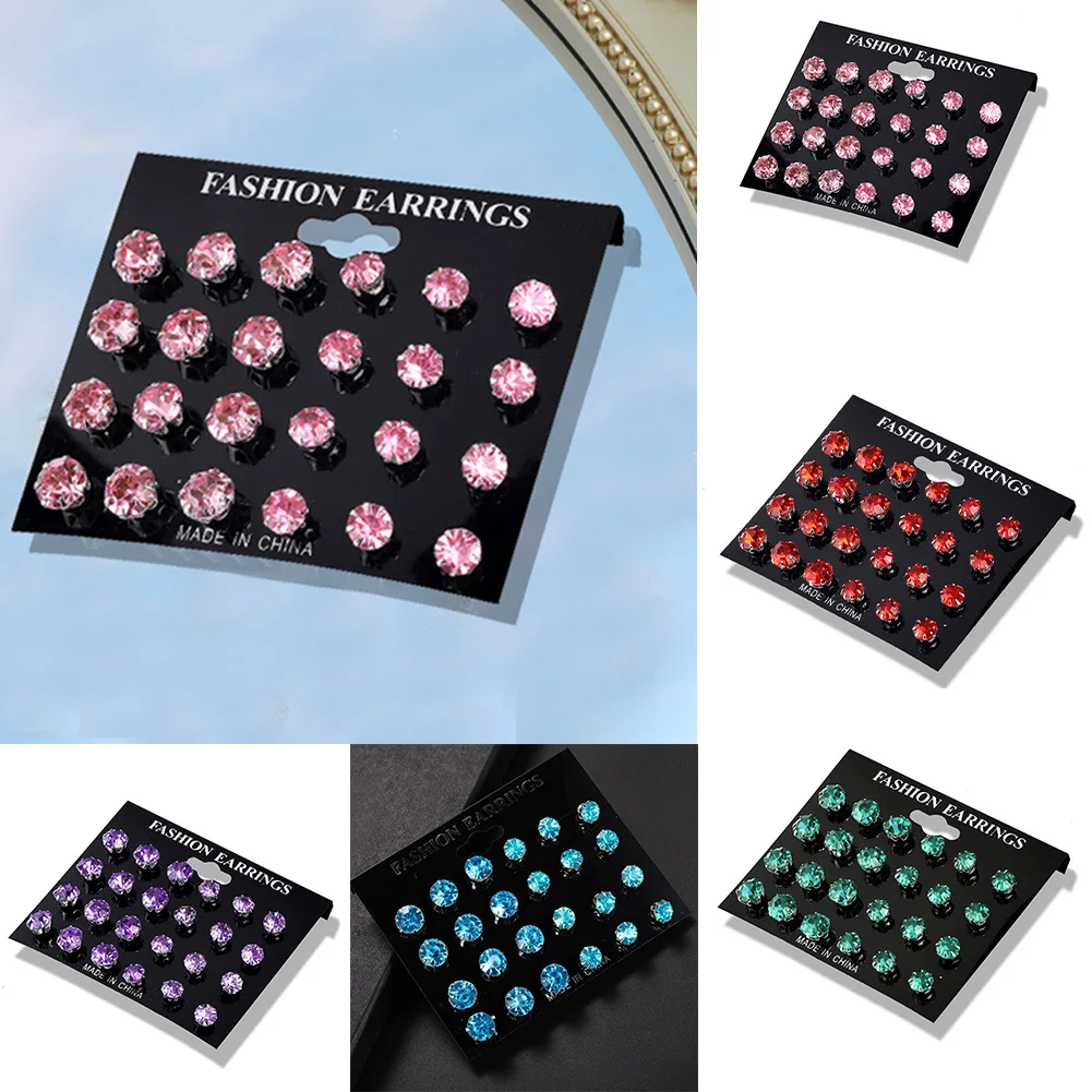 

12 Pair/Pack Shiny Wedding Stud Earrings Set For Women Men Crystal Jewelry Ear Studs Accessories Earring Free Shipping Wholesale