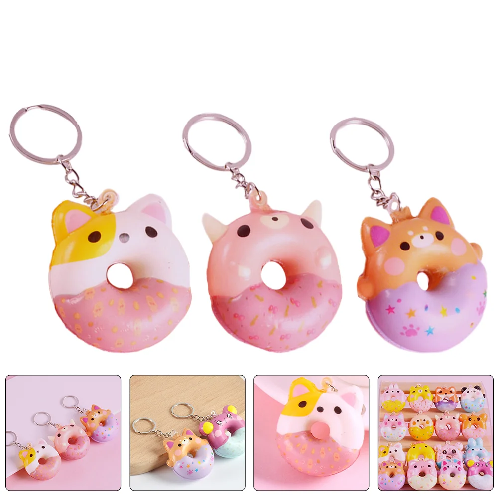 

6pcs Simulation Donut Keyring Cute Cartoon Soft Doughnut Keychain Mixed Style