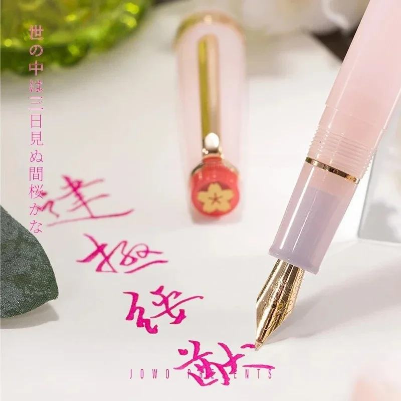 Фото Горячая новинка: Роскошная перьевая ручка PENT MANYO Sakura Bloom Pink JOWO из смолы с золотым клипом, лимитированная серия, деловая канцелярия, подарок для письма №4