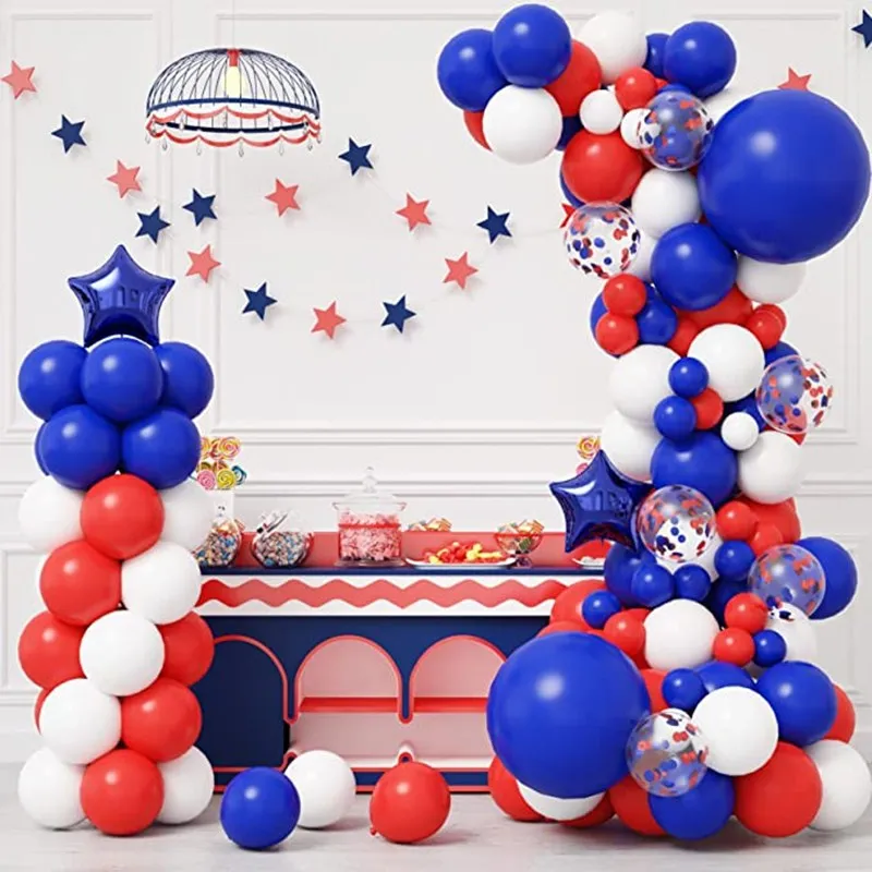 145pcs Red White and Blue Balloon Garland Arch Kit for Nautical Party Baseball Party 4th of July Independence Day Decorations