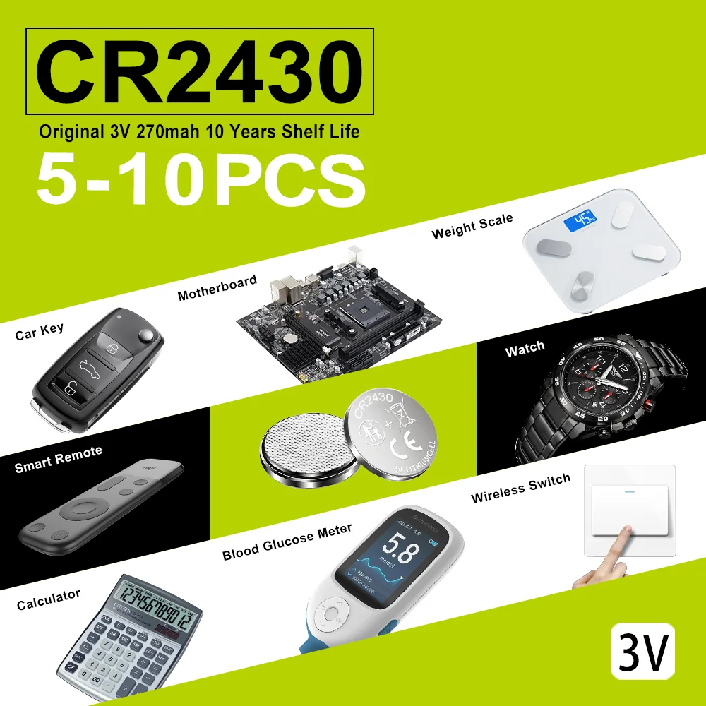 Фото 5-10 шт. CR2430 DL2430 ECR2430 GPCR2430 1,5 В литиевая батарейка с диоксидом марганца, подходит для калькуляторов, часов №1