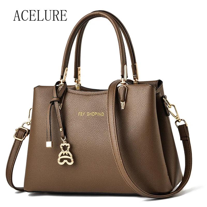 

ACELURE Autumn Winter Style Litchi Pattern Large Mother Bags Solid Large Capacity Women Handbags Single Shoulder Messenger Bag