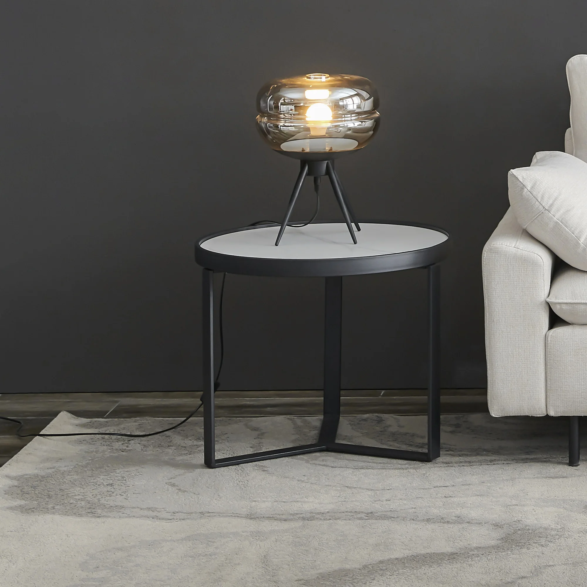 

Modern coffee table,Black metal frame with round Sintered stone tabletop