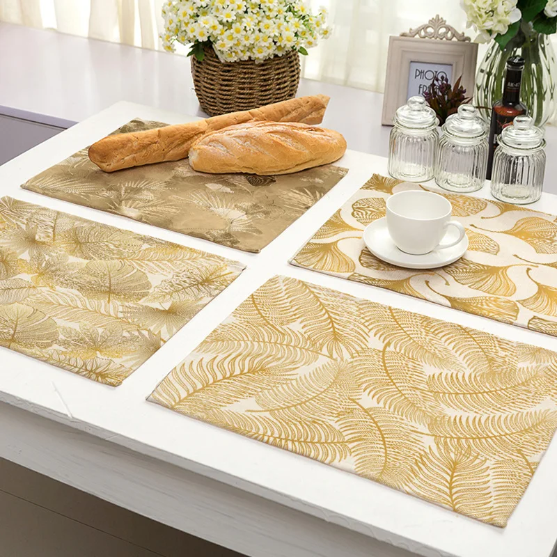 

Golden Leafs kitchen Placemat Black Cotton Linen Heart Love Table Mats Nordic Western Placemat Cup Mats Waterproof Drink Coaster