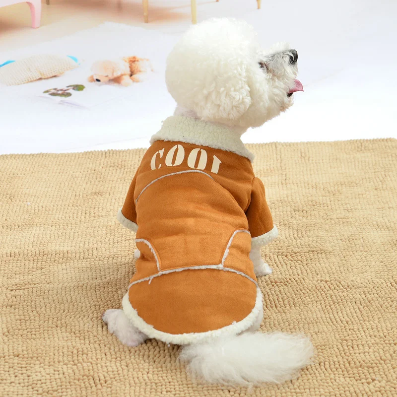 Pet Winter Coat Turn Down Collar Thick Lamb Jacket for Small Dogs Cats Teddy Pomeranian Button Letter Printed Warm Clothes