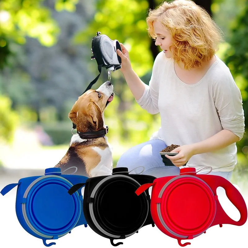 Multifunction Small Pet Dog Leash Rope for Big Dog with Built-in Water Bottle Bowl Waste Bag Dispenser 3 in 1 Retractable Dog