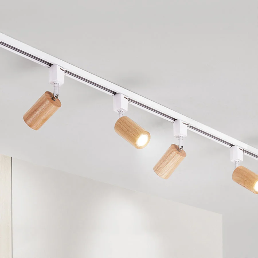 

Nordic Solid Wooden Led Track Light 6W Rail Spotlight Adjustable Ceiling Lamp Dining Living Room TV Background Downlight